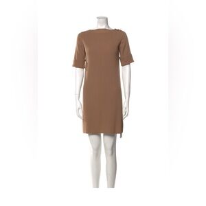 Chloe Bateau Neckline Brown Camel Wool SS dress Sc Xs